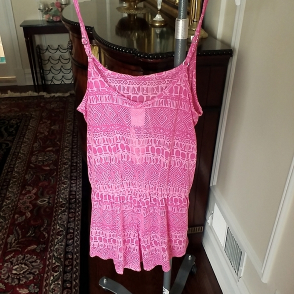 NEW!  Lucky Brand Romper Swim Coverup. NWT! Pink & White Aztec Print.